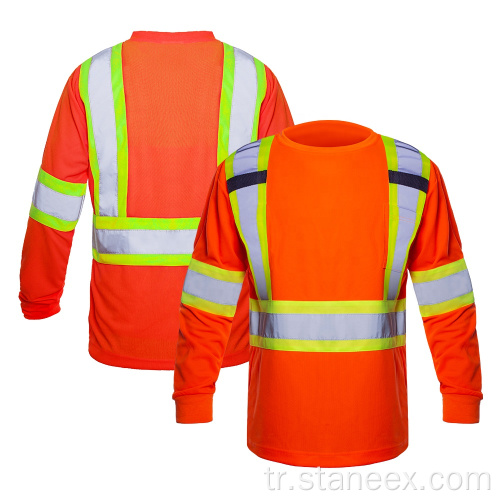 Yüksek görünürlük turuncu uzun kollu güvenlik tişörtleri